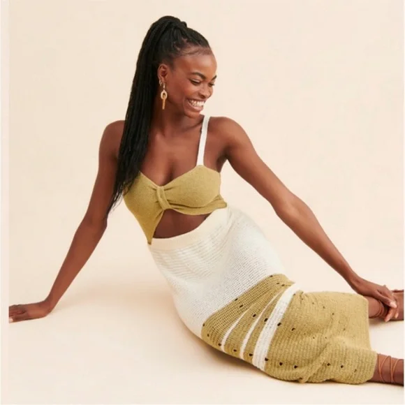 OHSEVENDAYS Jemima Dress in Green and Cream size Medium - Picture 3 of 9